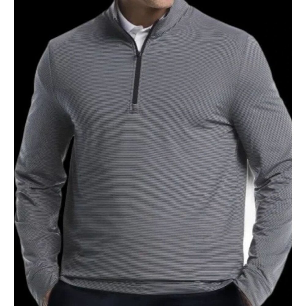 Ben Hogan Feeder Stripe Golf Mock Neck Quarter Zip SIZE M 32-34 Black NEW - Picture 2 of 7